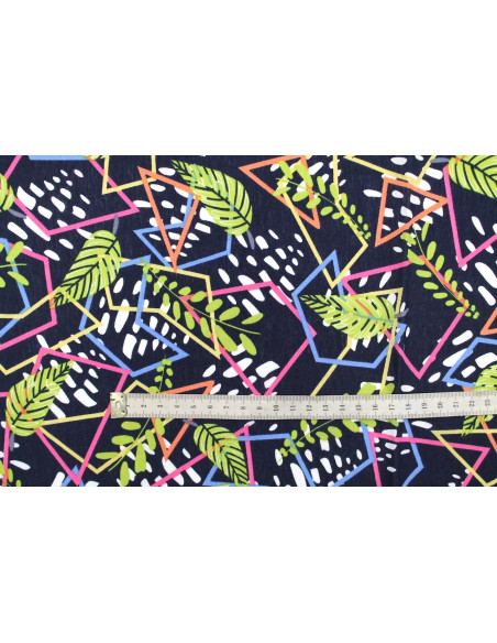 Tissu Viscose Polyamide Imprimé Géofleur Marine -Au Mètre