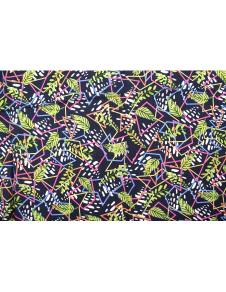Tissu Viscose Polyamide Imprimé Géofleur Marine -Au Mètre