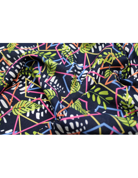 Tissu Viscose Polyamide Imprimé Géofleur Marine -Au Mètre