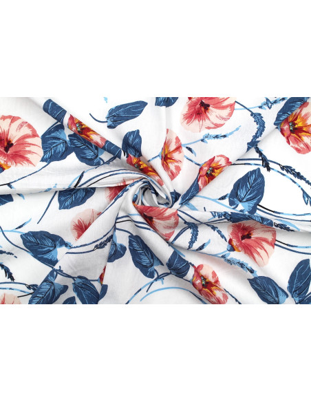 Tissu Viscose Polyamide Imprimé Fleur Camelia Blanc -Au Mètre