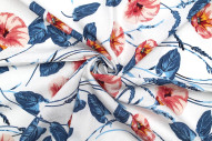 Tissu Viscose Polyamide Imprimé Fleur Camelia Blanc -Au Mètre