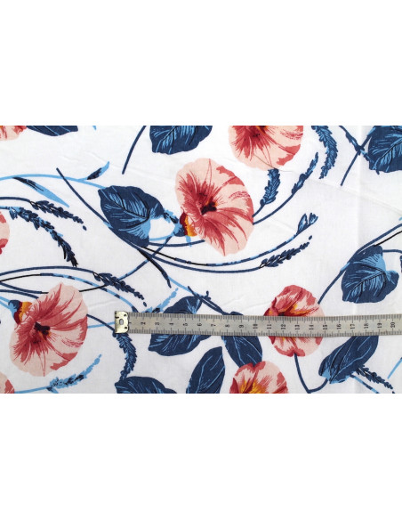 Tissu Viscose Polyamide Imprimé Fleur Camelia Blanc -Au Mètre