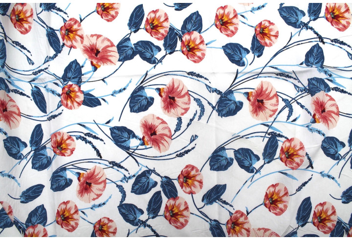 Tissu Viscose Polyamide Imprimé Fleur Camelia Blanc -Au Mètre