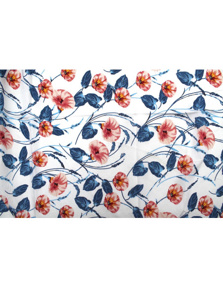 Tissu Viscose Polyamide Imprimé Fleur Camelia Blanc -Au Mètre