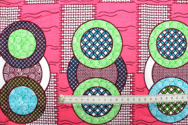 Tissu Coton Africain Wax Cercles Rose -Au Mètre