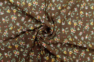 Tissu Voile Coton Viscose Imprimé Fleur Noisette Marron -Au Mètre