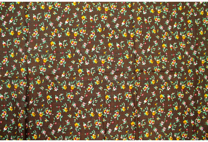 Tissu Voile Coton Viscose Imprimé Fleur Noisette Marron -Au Mètre