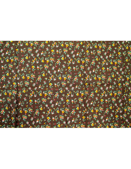 Tissu Voile Coton Viscose Imprimé Fleur Noisette Marron -Au Mètre