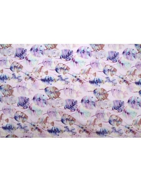 Tissu Voile Coton Viscose Imprimé Feuille Hêtre Rose -Au Mètre