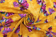Tissu Voile Coton Viscose Imprimé Fleur Champy Safran -Au Mètre