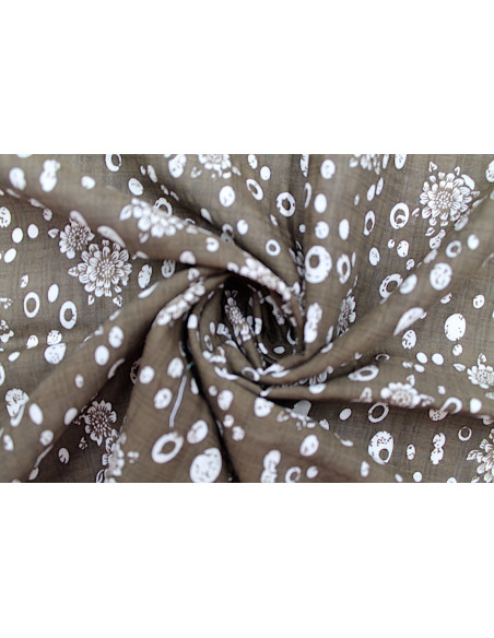 Tissu Voile Coton Viscose Imprimé Fleur Anatole Marron clair -Au Mètre