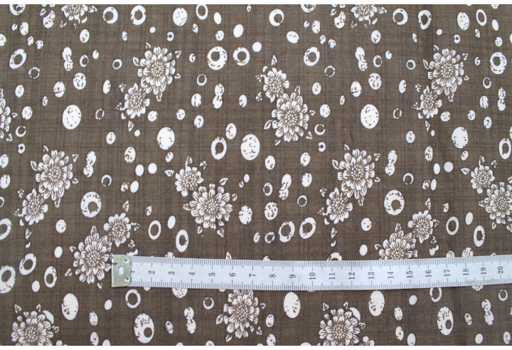 Tissu Voile Coton Viscose Imprimé Fleur Anatole Marron clair -Au Mètre