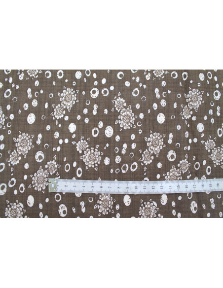 Tissu Voile Coton Viscose Imprimé Fleur Anatole Marron clair -Au Mètre