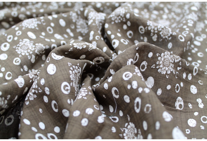 Tissu Voile Coton Viscose Imprimé Fleur Anatole Marron clair -Au Mètre
