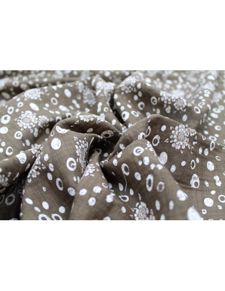 Tissu Voile Coton Viscose Imprimé Fleur Anatole Marron clair -Au Mètre