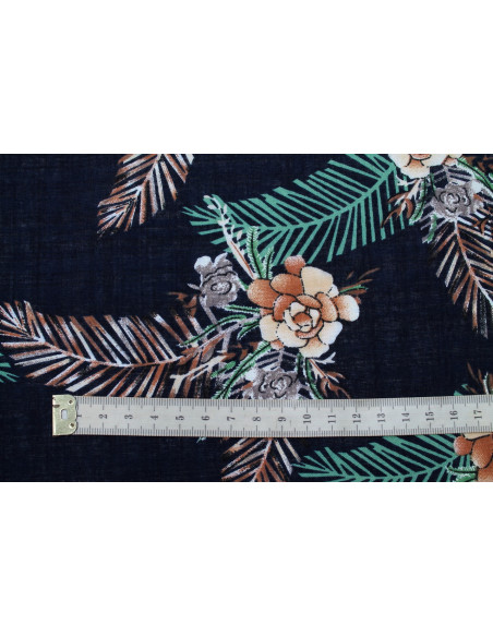 Tissu Voile Coton Viscose Imprimé Fleur Palmo Marine -Au Mètre
