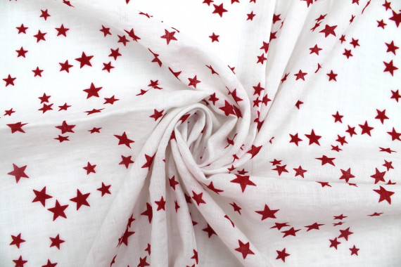 Tissu Voile Coton Viscose Imprimé Étoiles Rouge -Au Mètre