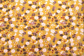 Tissu Voile Coton Viscose Imprimé Fleur Libra Moutarde -Au Mètre