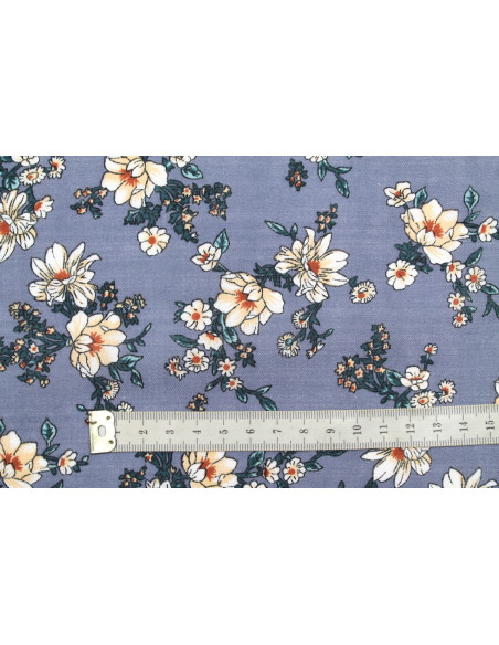 Tissu Voile Coton Viscose Imprimé Fleur Prigat Gris -Au Mètre