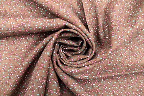 Tissu Voile Coton Viscose Imprimé Fleur Brindille Camel -Au Mètre