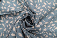 Tissu Voile Coton Viscose Imprimé Feuille Automne Bleu -Au Mètre