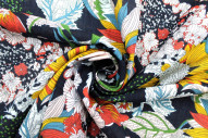 Tissu Voile Coton Viscose Imprimé Fleur Azuria Marine -Au Mètre