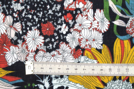Tissu Voile Coton Viscose Imprimé Fleur Azuria Marine -Au Mètre