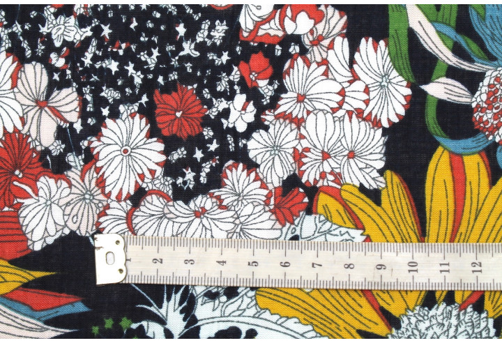 Tissu Voile Coton Viscose Imprimé Fleur Azuria Marine -Au Mètre