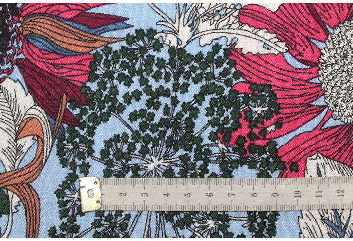 Tissu Voile Coton Viscose Imprimé Fleur Azuria Ciel -Au Mètre
