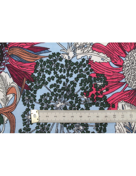 Tissu Voile Coton Viscose Imprimé Fleur Azuria Ciel -Au Mètre