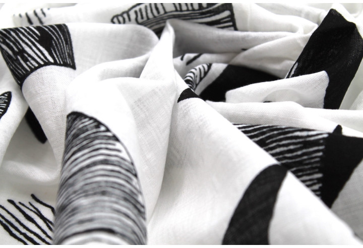 Tissu Voile Coton Viscose Imprimé Triangles Blanc -Au Mètre
