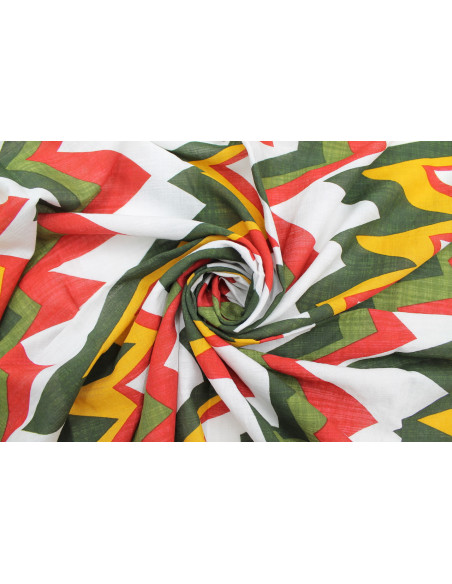 Tissu Voile Coton Viscose Imprimé Éclair Vert -Au Mètre