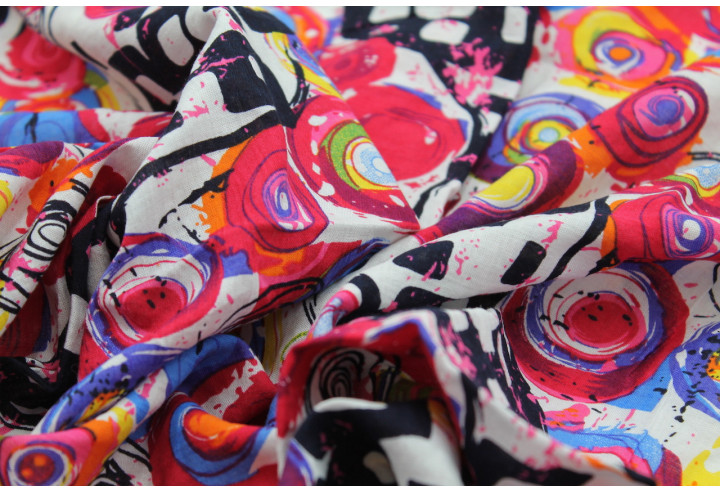 Tissu Voile Coton Viscose Imprimé Tornade Multicolor -Au Mètre