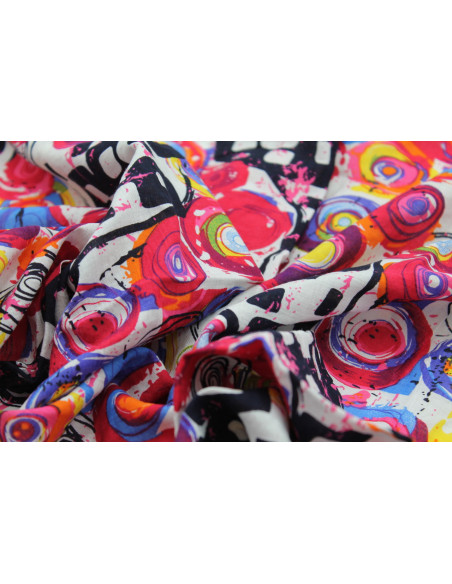 Tissu Voile Coton Viscose Imprimé Tornade Multicolor -Au Mètre