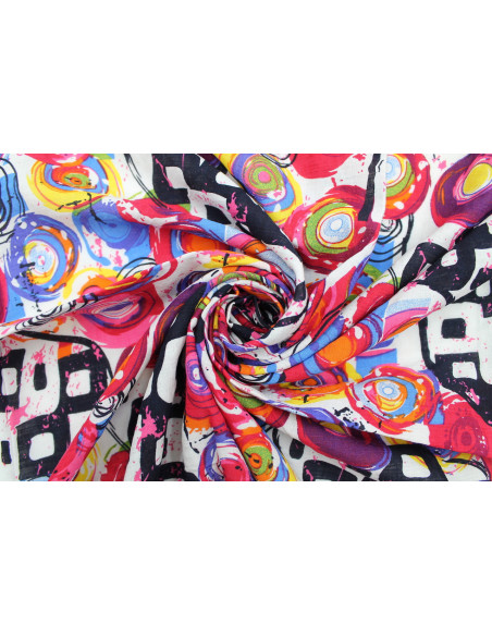 Tissu Voile Coton Viscose Imprimé Tornade Multicolor -Au Mètre