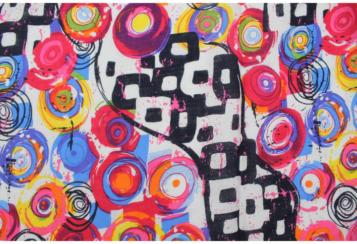 Tissu Voile Coton Viscose Imprimé Tornade Multicolor -Au Mètre