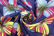 Tissu Voile Coton Viscose Imprimé Fleur Giant Marine -Au Mètre