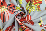 Tissu Voile Coton Viscose Imprimé Fleur Giant Gris -Au Mètre