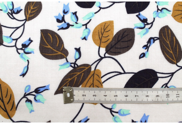 Tissu Voile Coton Viscose Imprimé Fleur Brume Blanc cassé -Au Mètre