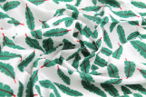 Tissu Voile Coton Viscose Imprimé Fond Blanc Plume Vert -Au Mètre