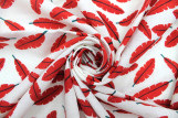 Tissu Voile Coton Viscose Imprimé Fond Blanc Plume Rouge -Au Mètre