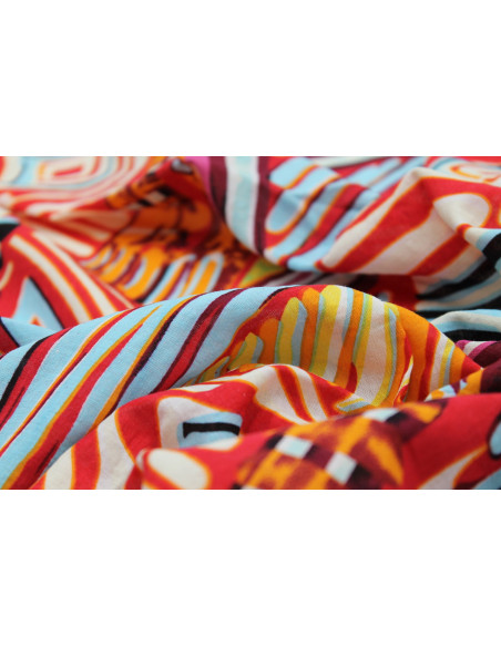 Tissu Voile Coton Viscose Imprimé Illusions Rouge -Au Mètre