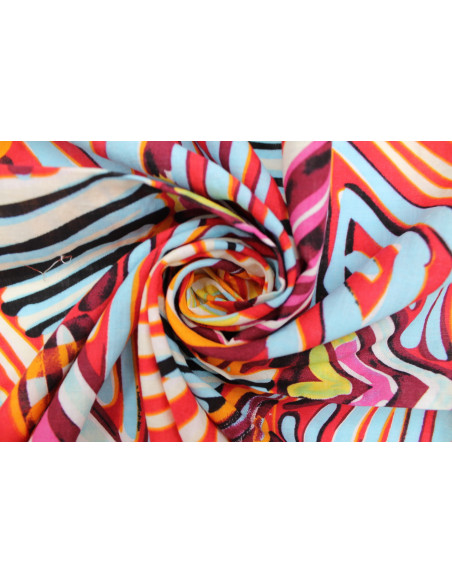 Tissu Voile Coton Viscose Imprimé Illusions Rouge -Au Mètre