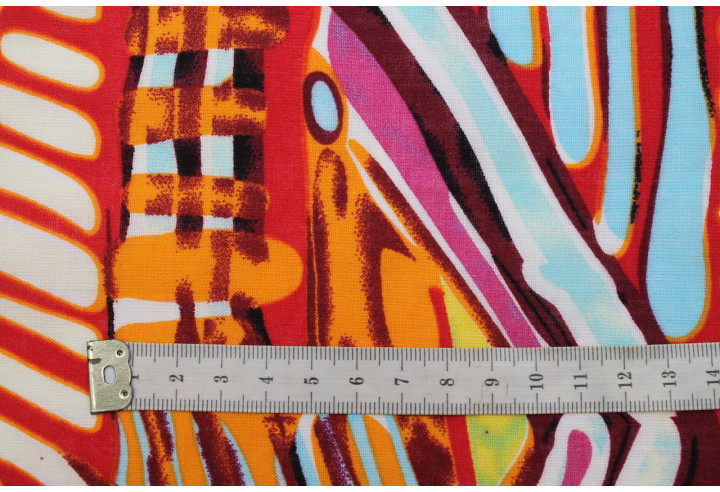 Tissu Voile Coton Viscose Imprimé Illusions Rouge -Au Mètre