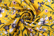 Tissu Voile Coton Viscose Imprimé Fleur Betty Moutarde -Au Mètre