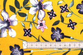 Tissu Voile Coton Viscose Imprimé Fleur Betty Moutarde -Au Mètre
