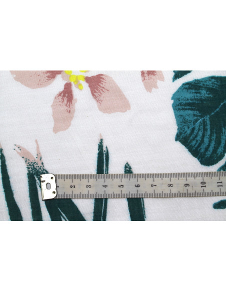 Tissu Voile Coton Viscose Imprimé Martinique Blanc -Au Mètre