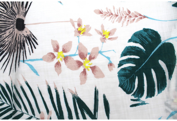Tissu Voile Coton Viscose Imprimé Martinique Blanc -Au Mètre