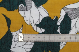 Tissu Voile Coton Viscose Imprimé Feuille Composée Moutarde -Au Mètre