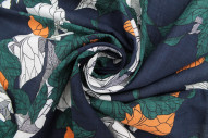 Tissu Voile Coton Viscose Imprimé Feuille Composée Marine -Au Mètre